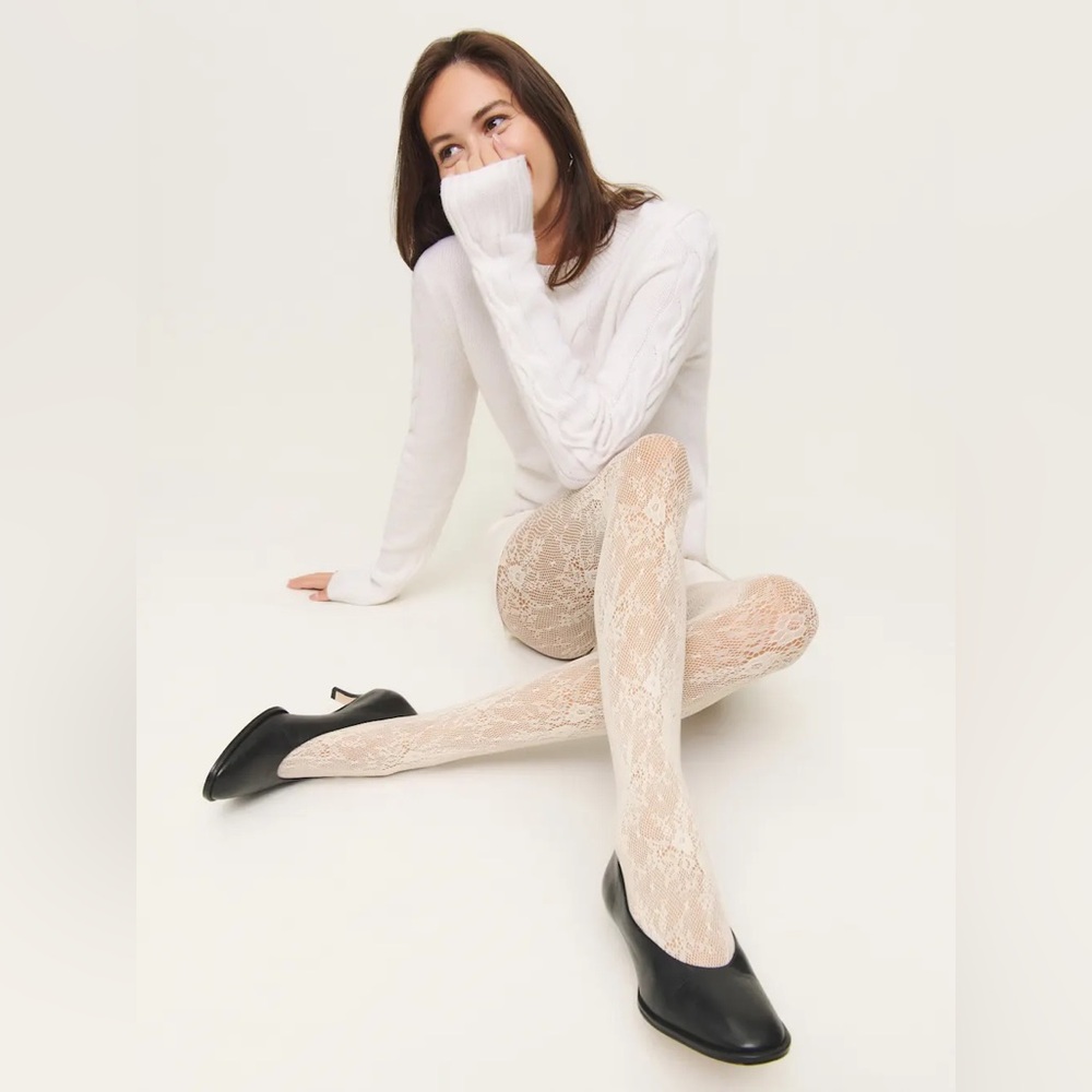 Reformation Swedish Stockings Rosa Lace Tights Ivory - Size S